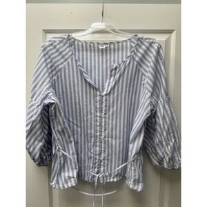 Gap Pinstripe Blouse Plus Size‎ 2XL (18) 100% Cotton Blue/White Lightweight